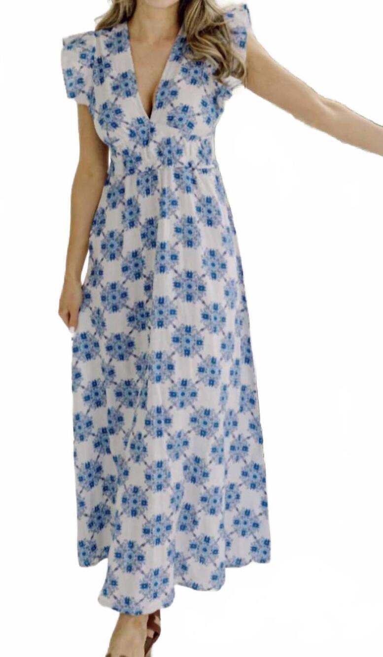 NEW SAIL TO SABLE v-neck flutter maxi dress in floral tile